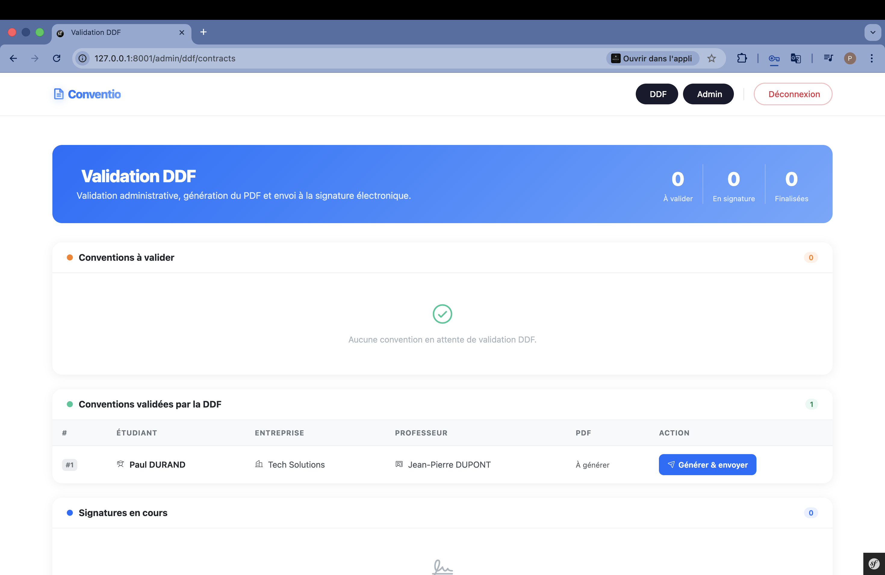 Vue DDF — convention validée