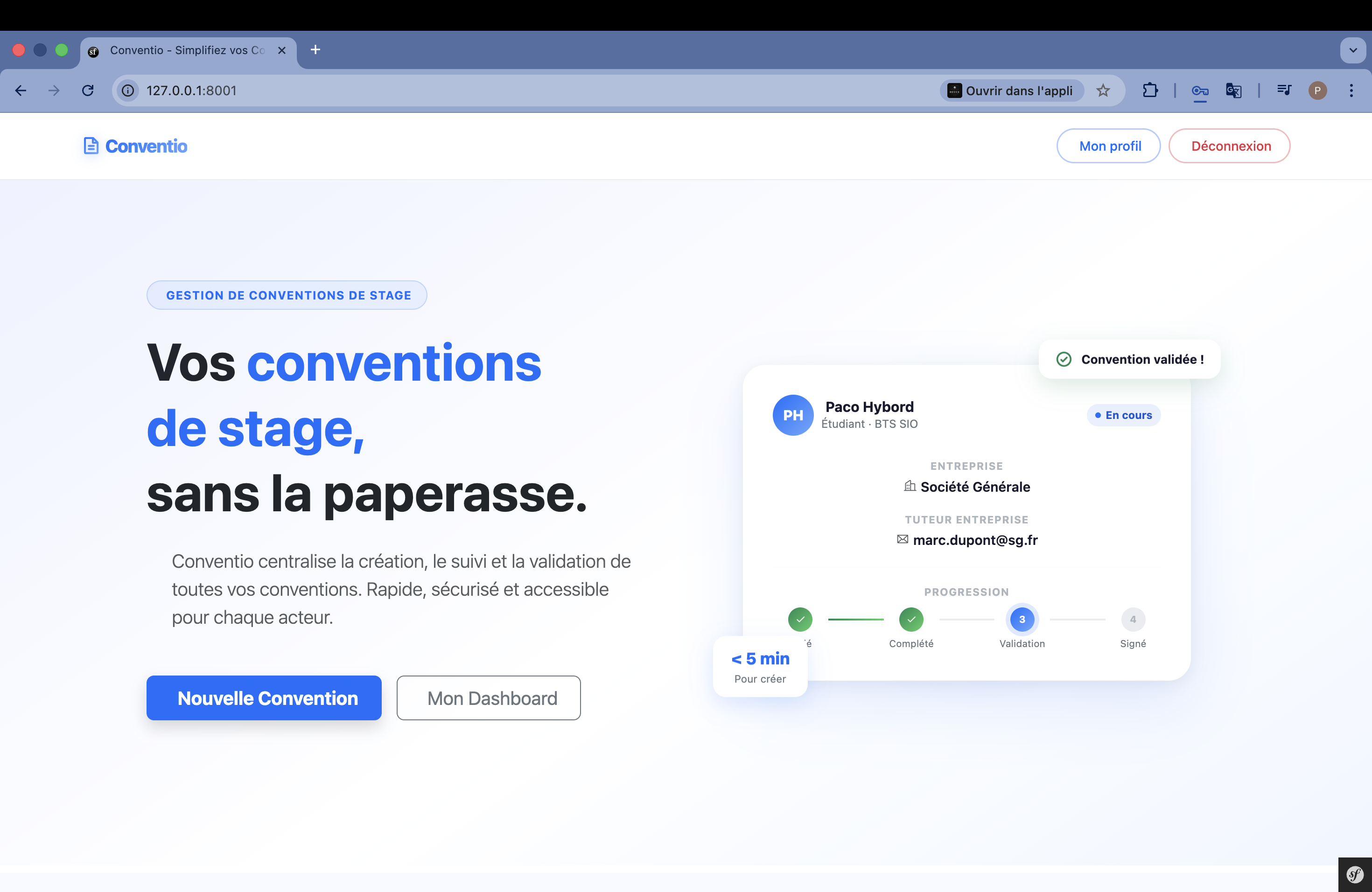Vue étudiant — accueil
