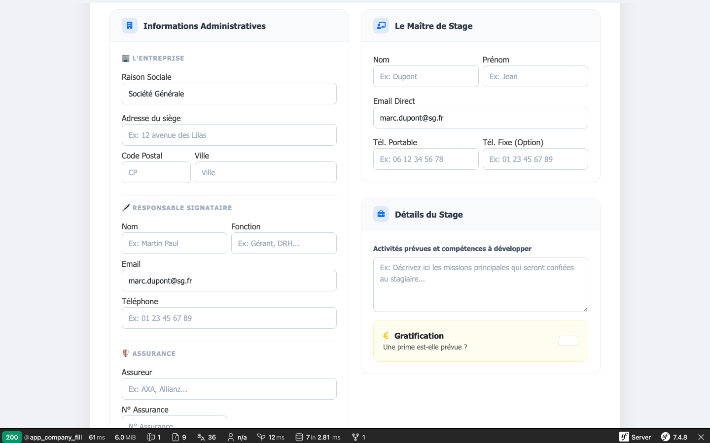 Vue tuteur — formulaire horaires