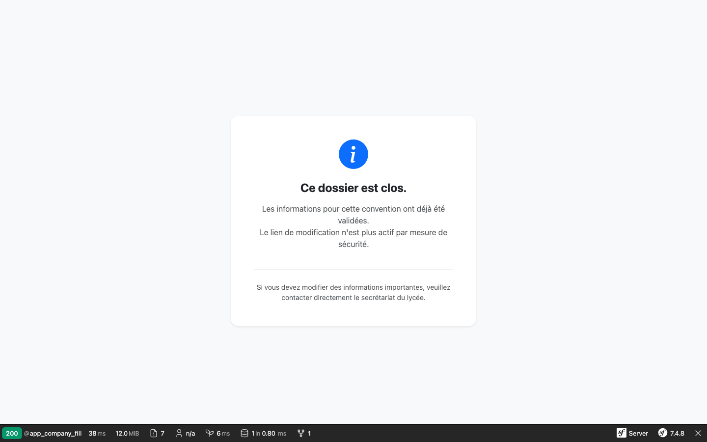 Vue tuteur — formulaire envoyé